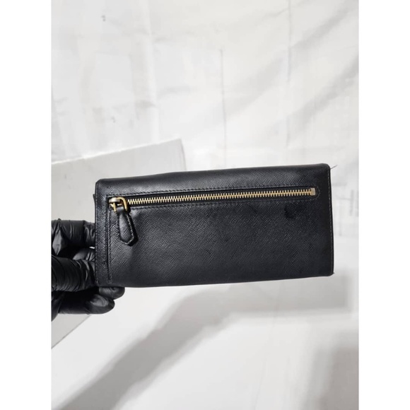Authentic Prada Saffiano Lux Leather Flap Continental Wallet Black - Picture 3 of 15